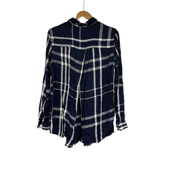 Thread & Supply Relaxed Fit Navy Blue Plaid Button Up Shirt Womens Medium New - Picture 5 of 7